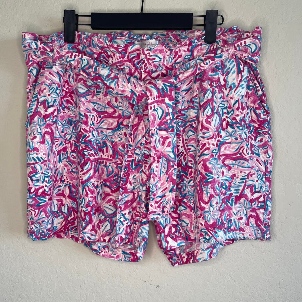 Stella Parker Linen Blend Paperbag Shorts Pink - Size L